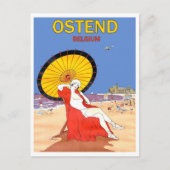 Oostende, België, vrouw op het strand met zonnesch Briefkaart (Voorkant)