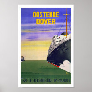 Oostende Dover Belgium Ship Vintage Travel Poster