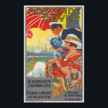 Oostende Dover Vintage Poster 1920<br><div class="desc">Vintage travel poster met een stijlvol stel, vergezeld door een kind, kijkend naar een schip in de verte, met levendige kleuren en gedurfde tekst die een reisservice promoot. Uitgegeven in 1920 in België. Houd er rekening mee dat onze posters reproducties van hoge kwaliteit zijn op basis van professionele, zeer hoge...</div>