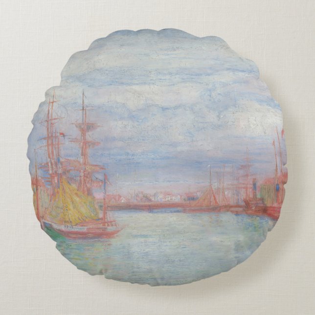 Oostende Harbour van James Ensor (1900) Rond Kussen (Voorkant)
