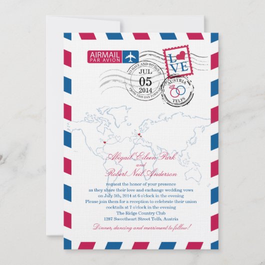 Oostenrijk Airmail Heart Wedding Kaart (Voorkant)