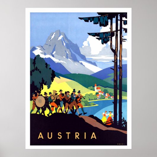 Oostenrijk, Alpen, bergen, muziekorkest,  Poster (Voorkant)
