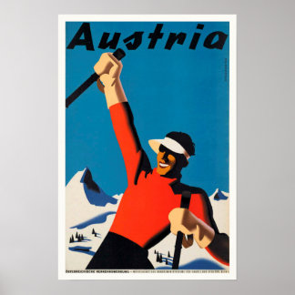 Oostenrijk, bergen Skier Travel Vintage Poster
