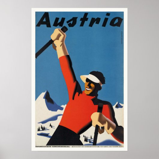Oostenrijk, bergen Skier Travel Vintage Poster (Voorkant)