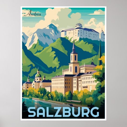 Oostenrijk hoofdstad Salzburg skyline Poster (Voorkant)