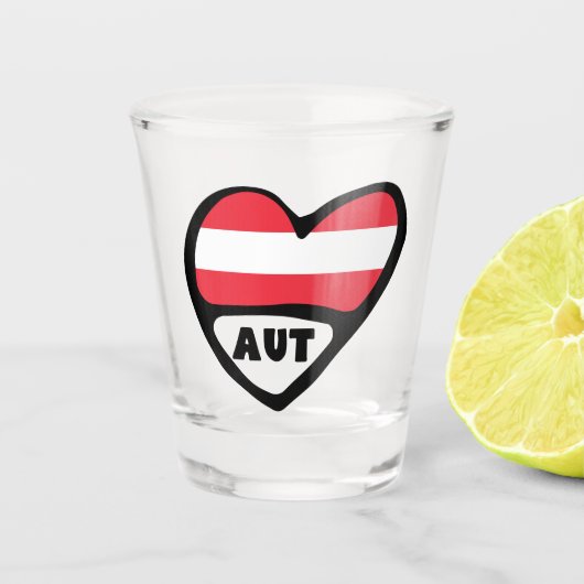 Oostenrijk Landcode Vlag Hart AUT Shot Glas (Voorkant)