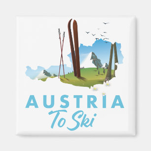 Oostenrijk om te skiën. poster knop magneet