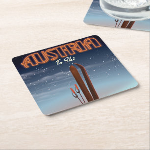 Oostenrijk om te skiën - Winter ski-reisposter naa Kartonnen Onderzetters