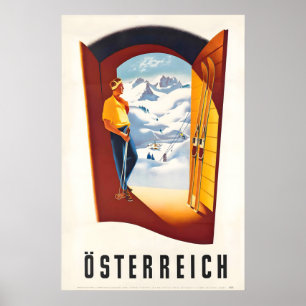 Oostenrijk Österreich wintersport vintage skippost Poster