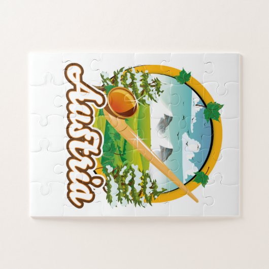 Oostenrijk retro reizen logo legpuzzel (Horizontaal)