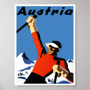 Oostenrijk Retro  Ski Poster