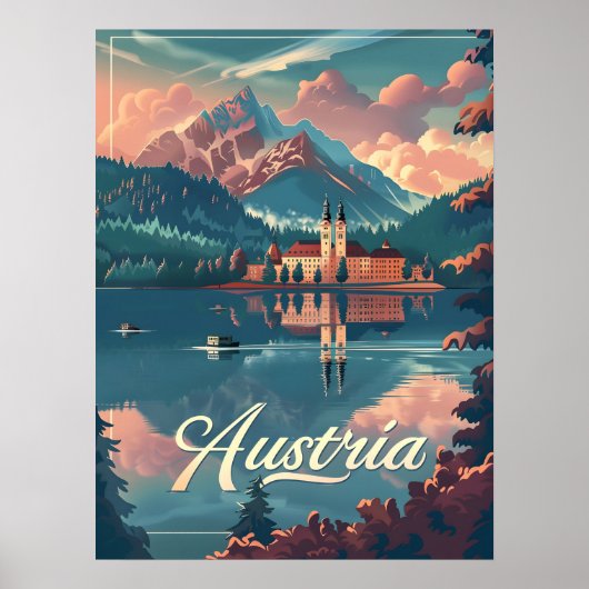 Oostenrijk Serenity: Lakeside Mountain Poster (Voorkant)