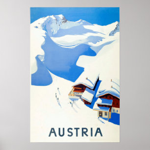 Oostenrijk, ski, hotel in bergen in de winter poster