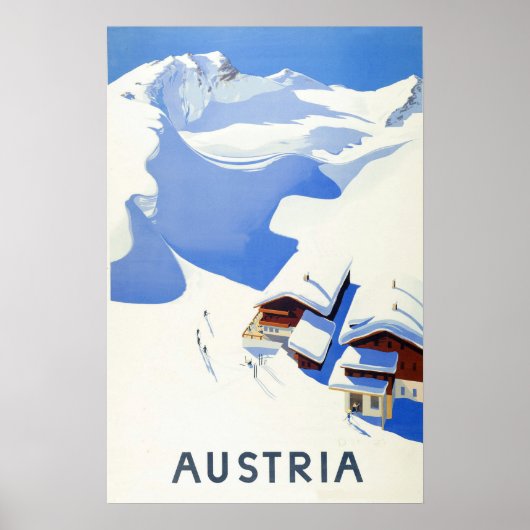 Oostenrijk, ski, hotel in bergen in de winter poster (Voorkant)