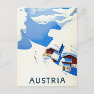 Oostenrijk, ski, plattelandshuisje in bergen op de briefkaart