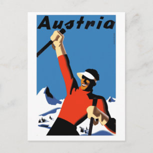  Oostenrijk Ski Travel Poster Briefkaart