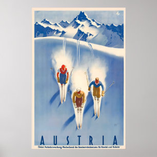 Oostenrijk Skiën Bergen Vintage Reisposter Poster