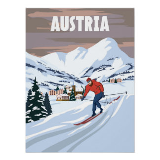Oostenrijk Skigebied poster, retro. Alpes Winter Perfect Poster
