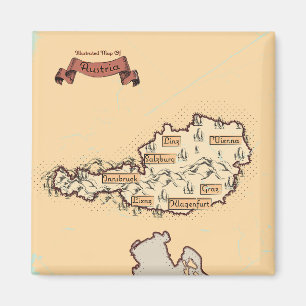 Oostenrijk Vintage geïllustreerde kaart Magneet
