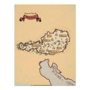 Oostenrijk Vintage Geïllustreerde kaart Perfect Poster