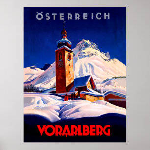 Oostenrijk, Vorarlberg in de winter, vintage-reize Poster