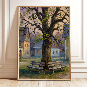 Oostenrijks dorpsmuurkunst Canvasprint van schemer Poster