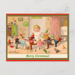 Oostenrijks  kunstschilderij kerstkind en speelgoe briefkaart