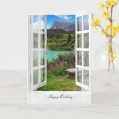 Oostenrijkse bergmeerscène in venster kaart (Gele Bloem)