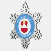 Oostenrijkse engel Chanoeka vlag gepersonaliseerd Tin Sneeuwvlok Ornament (Rechts)
