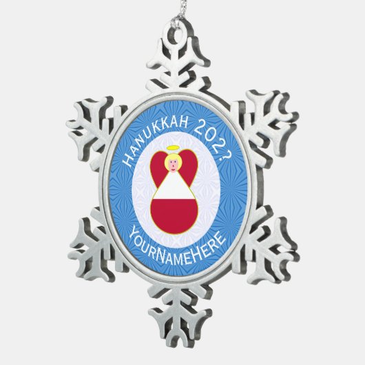 Oostenrijkse engel Chanoeka vlag gepersonaliseerd Tin Sneeuwvlok Ornament (Rechts)