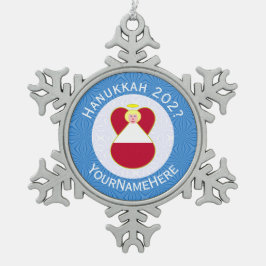 Oostenrijkse engel Chanoeka vlag gepersonaliseerd Tin Sneeuwvlok Ornament