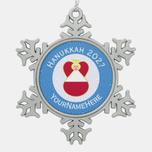 Oostenrijkse Engel Hanukkah Vlag Persoonlijk Tin Sneeuwvlok Ornament