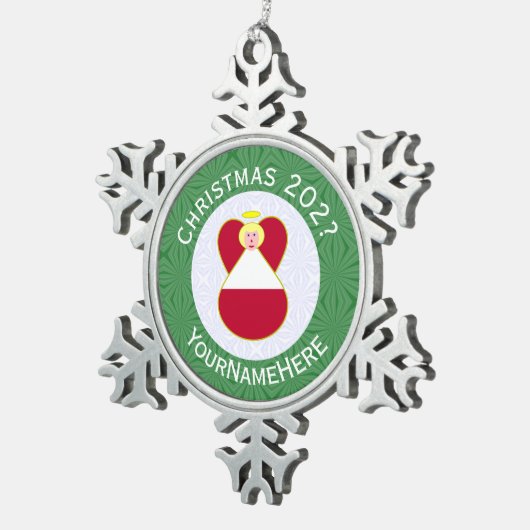 Oostenrijkse engel kerstvlag gepersonaliseerd tin sneeuwvlok ornament (Rechts)