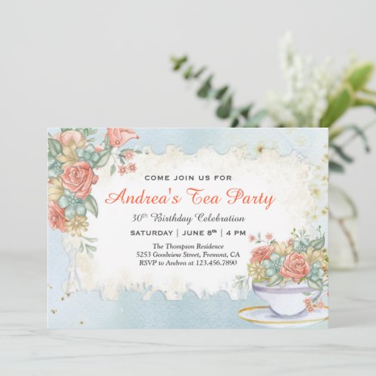  Oostenrijkse pasta Floral Birthday Tea Kaart (Staand voorkant)