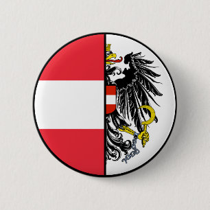 Oostenrijkse vlag en wapenschild ronde button 5,7 cm