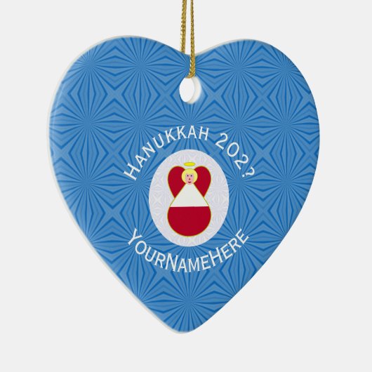 Oostenrijkse vlag Hanukkah Angel Naam Jaar Hart Keramisch Ornament (Rechts)