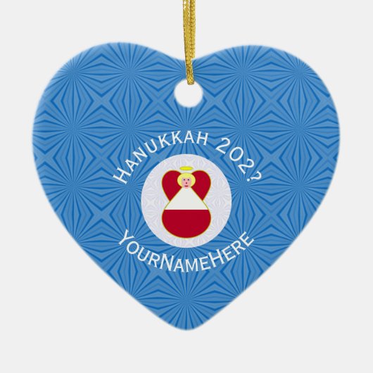 Oostenrijkse vlag Hanukkah Angel Naam Jaar Hart Keramisch Ornament (Voorkant)