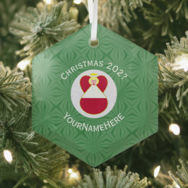 Oostenrijkse Vlag Kerst Engel Naam Jaar Zeshoek Glas Ornament