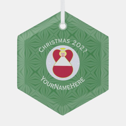 Oostenrijkse vlag Kerstangel naam jaar Hexagon Glas Ornament (Voorkant)