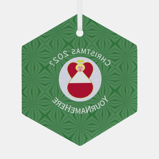 Oostenrijkse vlag Kerstangel naam jaar Hexagon Glas Ornament (Achterkant)