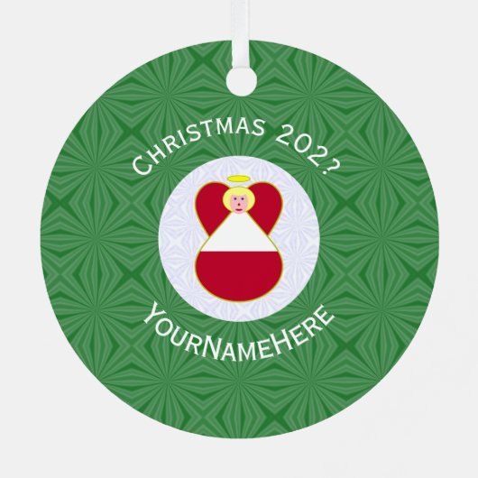 Oostenrijkse vlag kerstengelse naam Jaar Metalen Ornament (Achterkant)