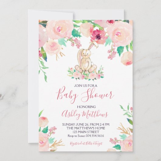 Ooster Bunny Baby shower Invitation Shower Kaart (Voorkant)