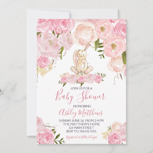 Ooster Bunny Baby shower Invitation Shower Kaart (Voorkant)