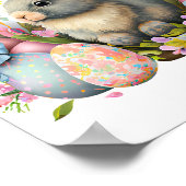 oosterkonijn met bloemen en eieren , kleurrijk blo poster (Hoek)