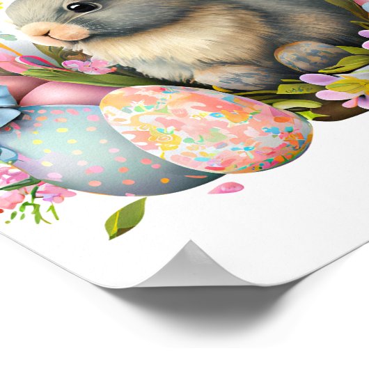 oosterkonijn met bloemen en eieren , kleurrijk blo poster (Hoek)