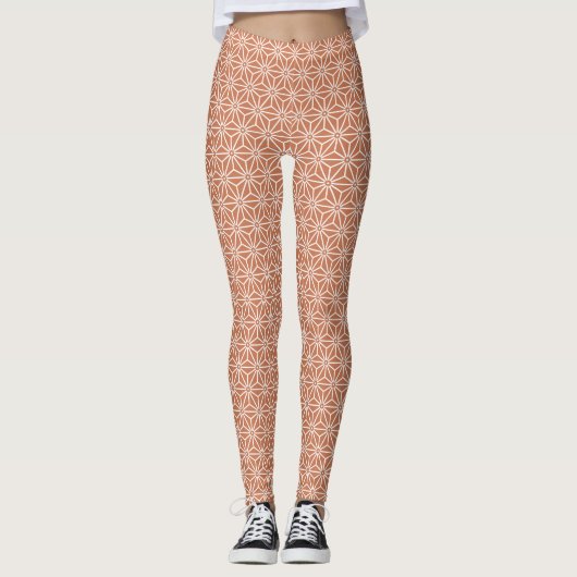 Oosters Beige Ensyucha Asanoha Japan Patroon Leggings (Voorkant)
