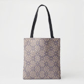 Oosters Blauw Beige Marokkaans Geometrisch Patroon Tote Bag (Voorkant)