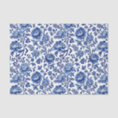 Oosters Blauw Bloempatroon met Witte Achtergrond Tissuepapier (Voorkant)