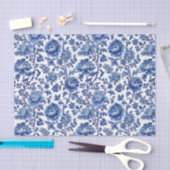 Oosters Blauw Bloempatroon met Witte Achtergrond Tissuepapier (Craft)
