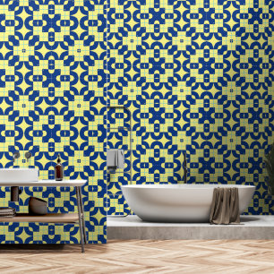 Oosters blauw en geel decor behang